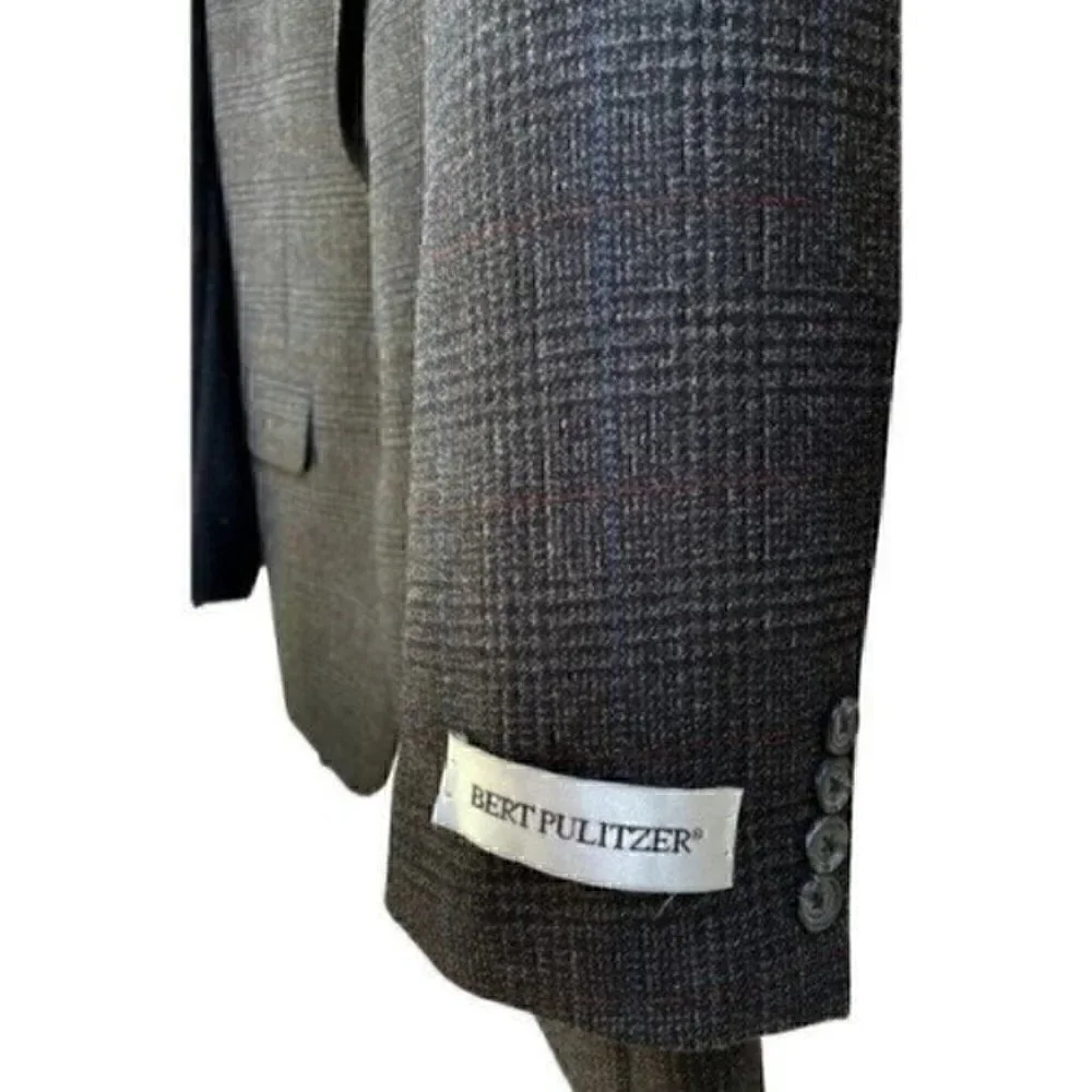 NWT Bert Pulitzer 100% Lambswool Plaid Sports Coat Blazer Dark Gray Men’s 44R